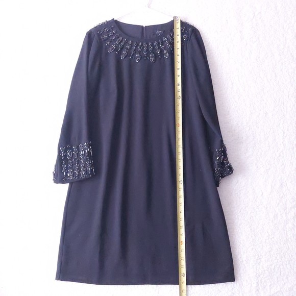 J. Crew Black Beaded Long sleeve Shift Dress Women's Sz 8 NWT - Picture 11 of 15